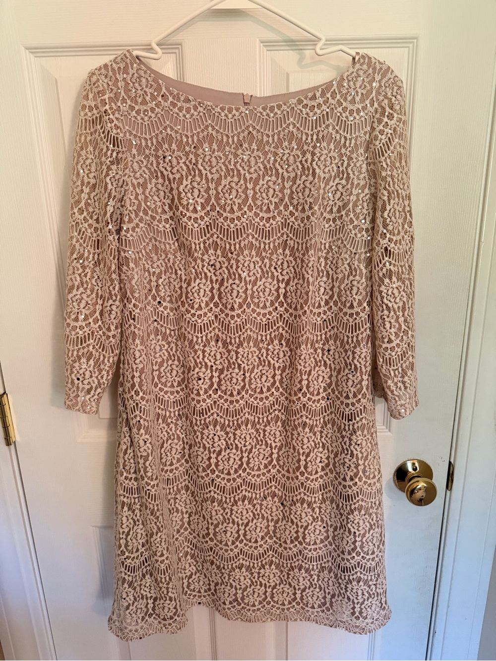 Jessica Howard Blush/Nude Lace Long Sleeve Shift Dress